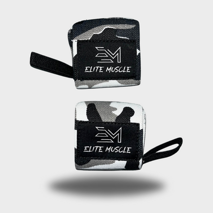 Elite Muscle Grey Camo Wrist Wraps