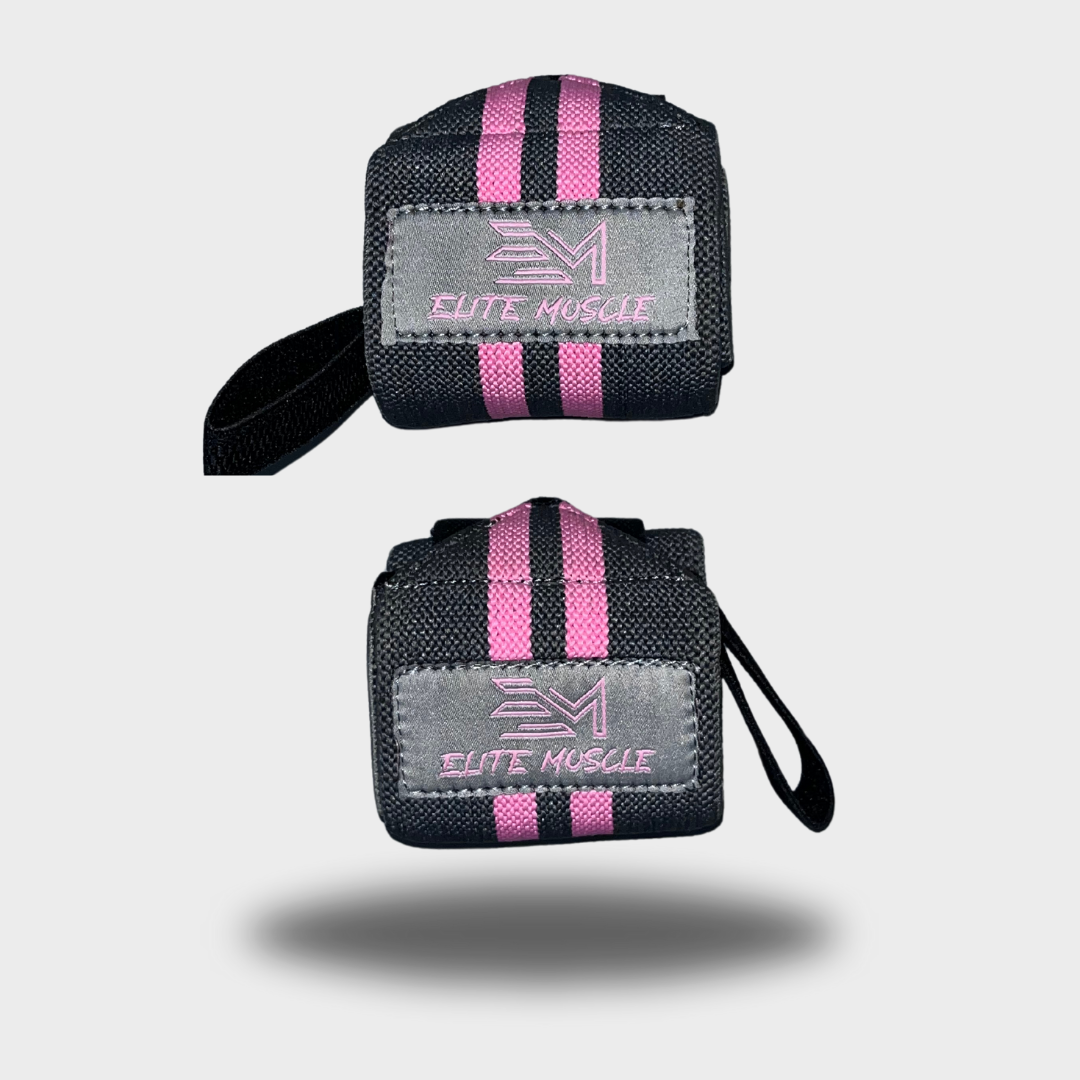 Elite Muscle Dark Grey & Pink Wrist Wraps