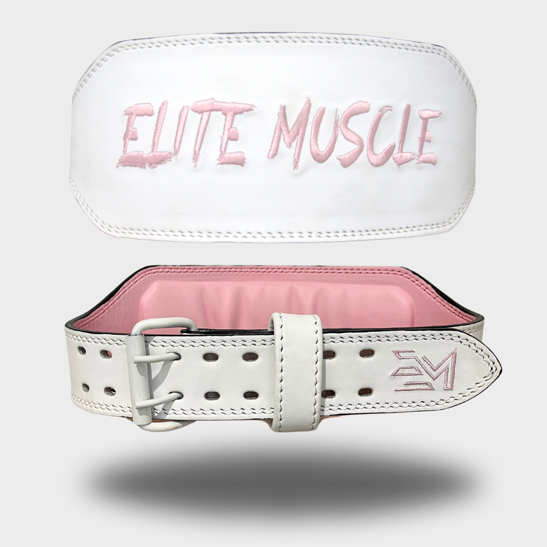 White/Pink 6" Leather Weight Lifting Belt