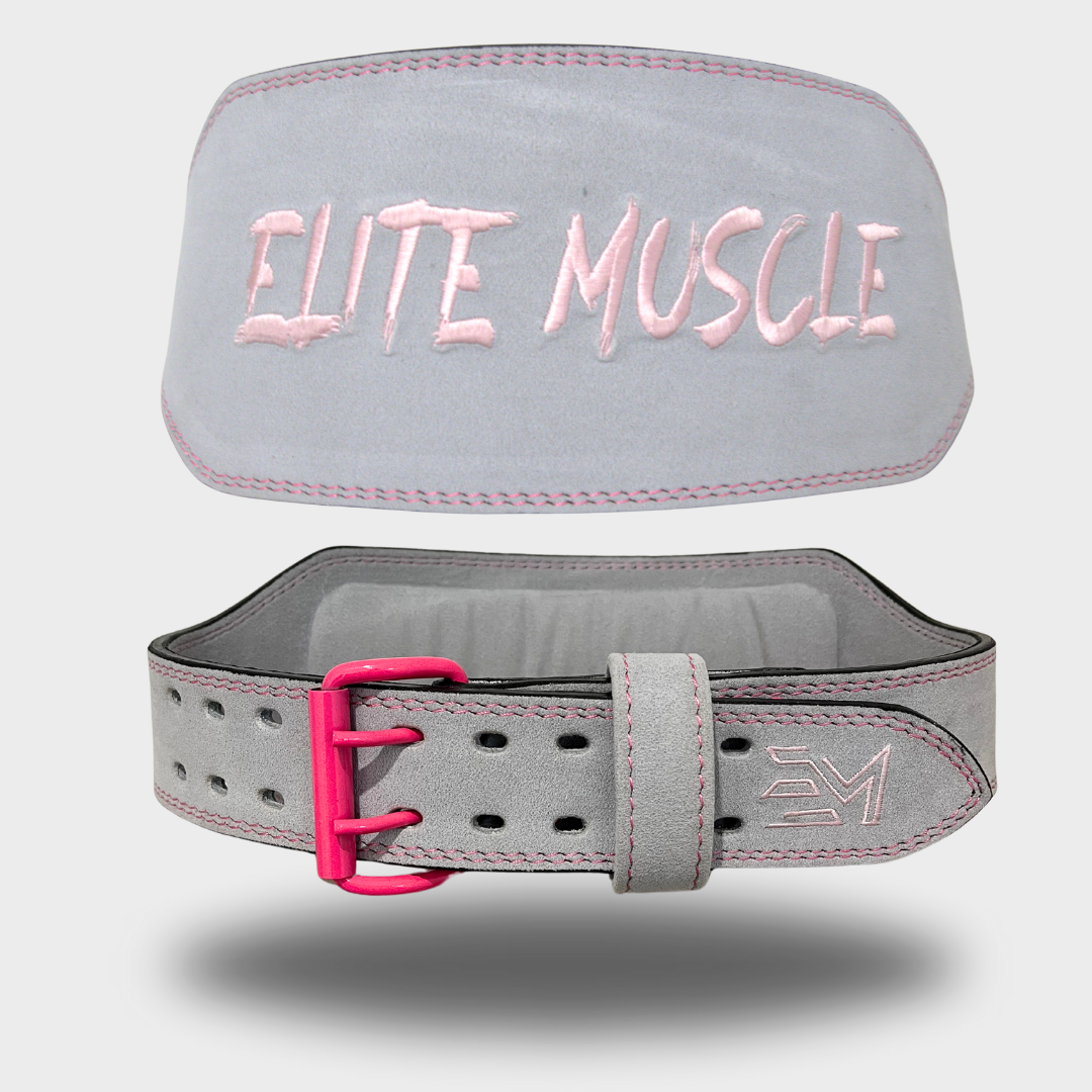 Grey/Pink 6" Leather Weight Lifting Belt