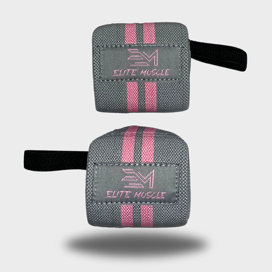 Elite Muscle Grey & Pink Wrist Wraps